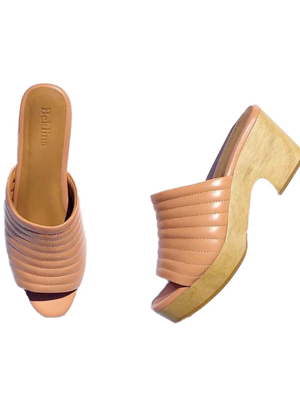 Beklina Quilted Tan Leather Platform Clog Mule